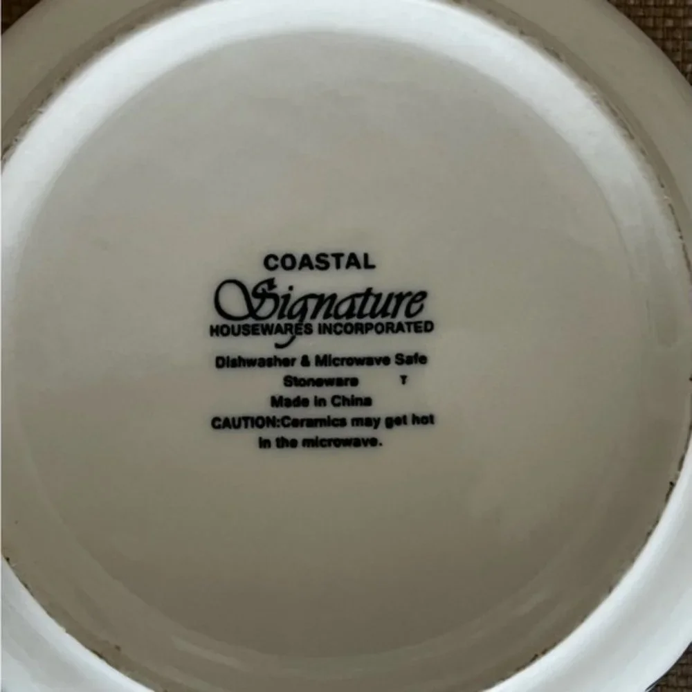 Large Ceramic white bowl with blue fish design. Like new, no scratches or chips.